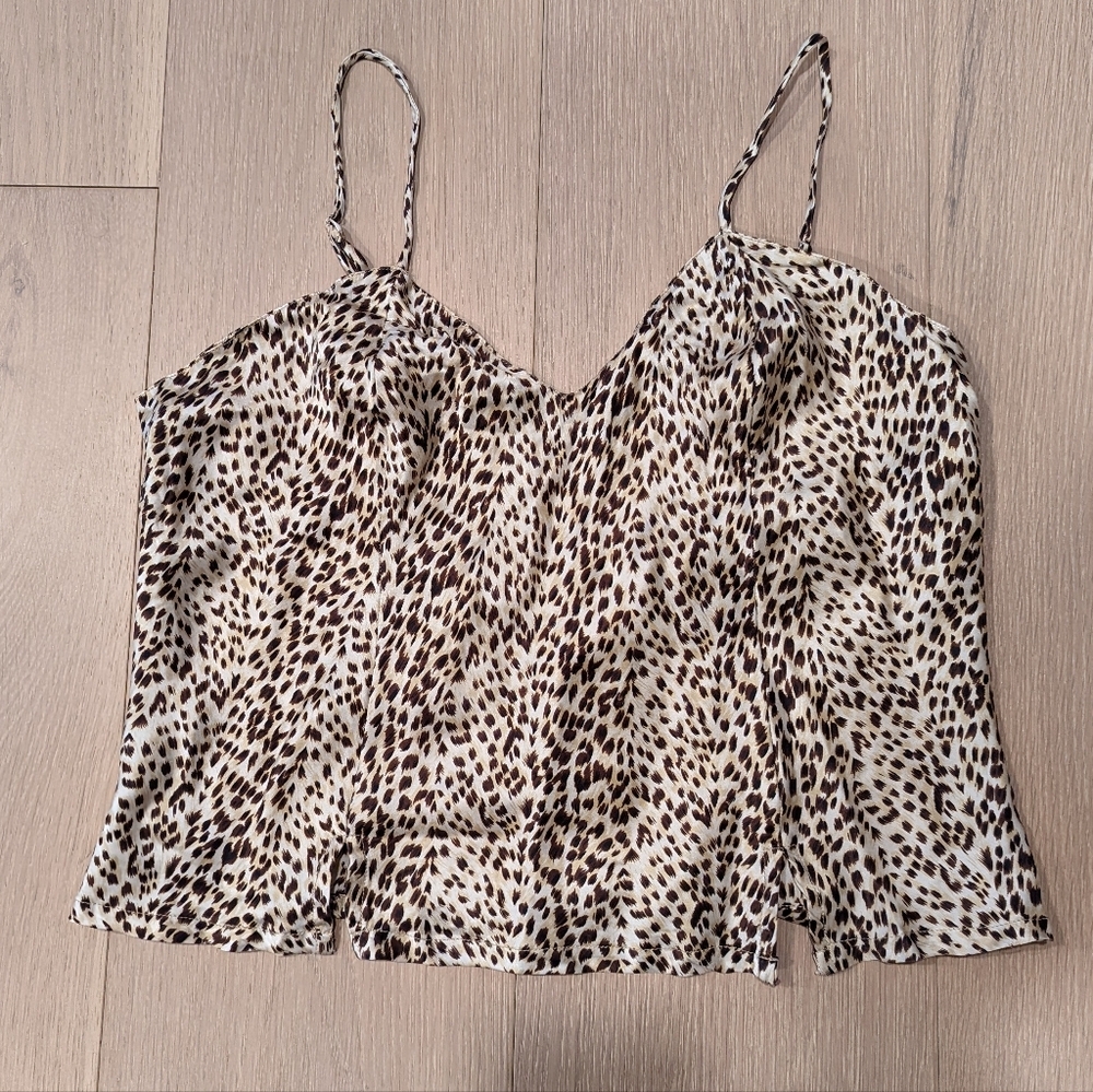 Natural Reflections Leopard Print Spaghetti Strap Silk Camisole